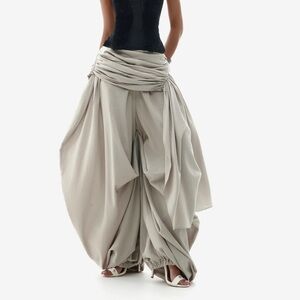 LINI Light Beige Draped Elastic Waist Harem Pants
